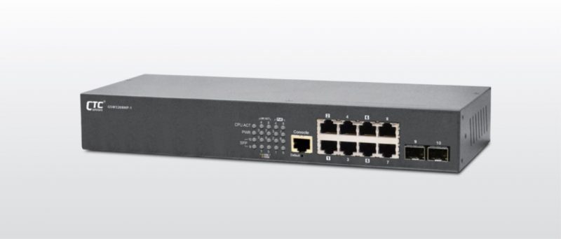 GSW3208MP-1 8× GbE/RJ45 + 2× 1G/SFP with 8× PoE+ (180W) L2+ Managed Switch